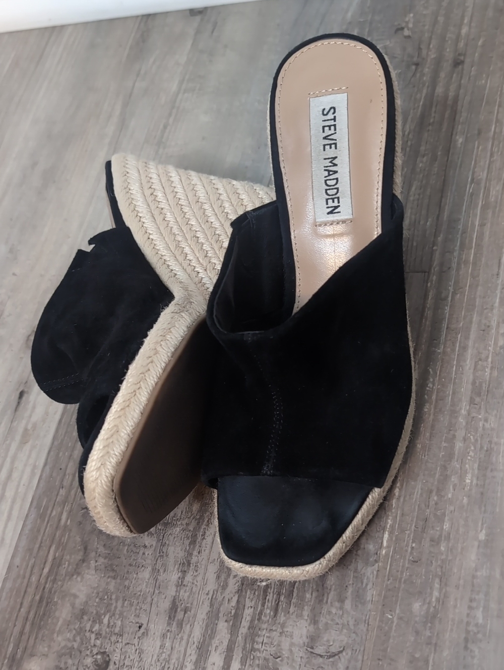 Steve Madden Black Suede Espadrille Wedge Mules